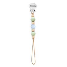 Beaded Pacifier Clip - Engraved - Sage & Blue