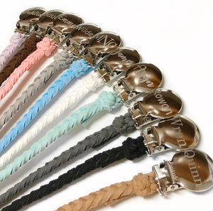 Pacifier Clip - Braided Leather - Engraved