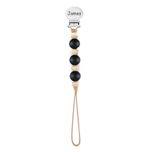 Beaded Pacifier Clip - Engraved - Black