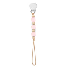 Beaded Pacifier Clip - Engraved - Pink & White