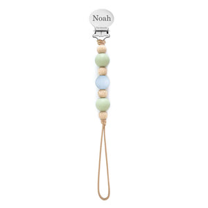 Beaded Pacifier Clip - Engraved - Sage